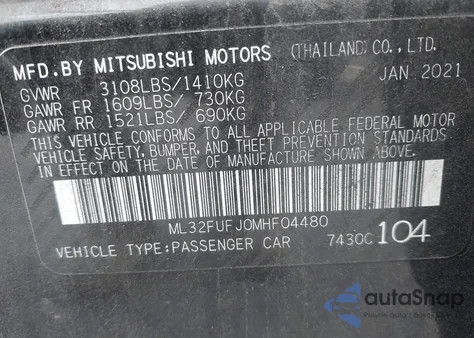 2021 Mitsubishi Mirage G4 Carbonite Edition/Es/Le из США, поврежденный, VIN ML32FUFJ0MHF04480